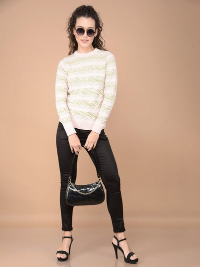 Peach Jacquard Acrylic Sweater-Women Sweaters-Crimsoune Club