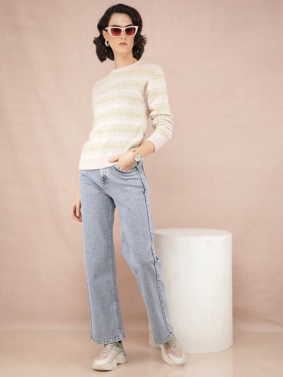 Peach Jacquard Acrylic Sweater-Women Sweaters-Crimsoune Club