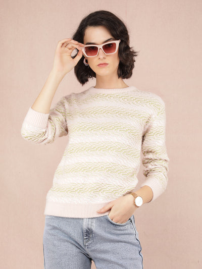 Peach Jacquard Acrylic Sweater-Women Sweaters-Crimsoune Club