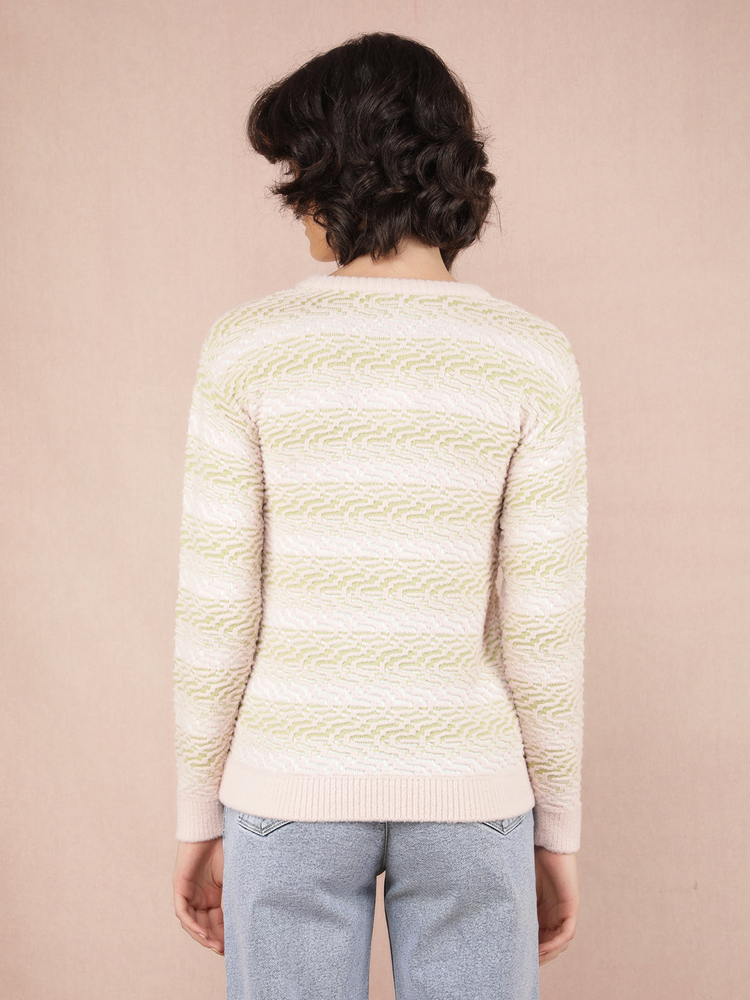 Peach Jacquard Acrylic Sweater-Women Sweaters-Crimsoune Club