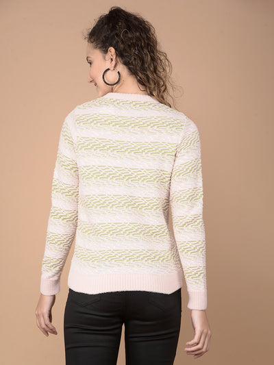 Peach Jacquard Acrylic Sweater-Women Sweaters-Crimsoune Club