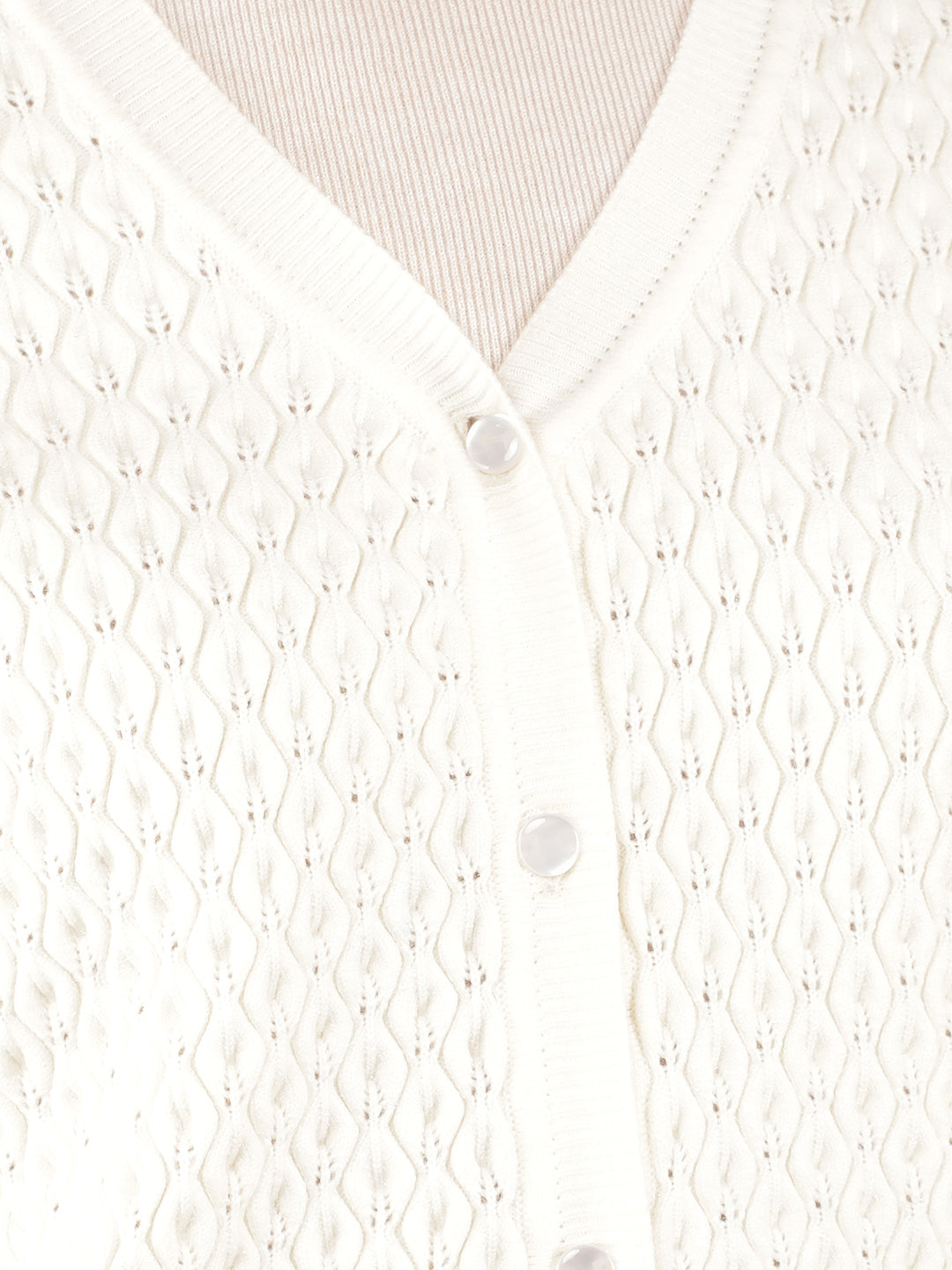 White Jacquard V-Neck Cardigan-Women Sweaters-Crimsoune Club