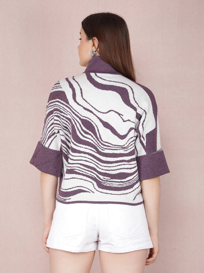 Purple Jacquard High Neck Sweater-Women Sweaters-Crimsoune Club