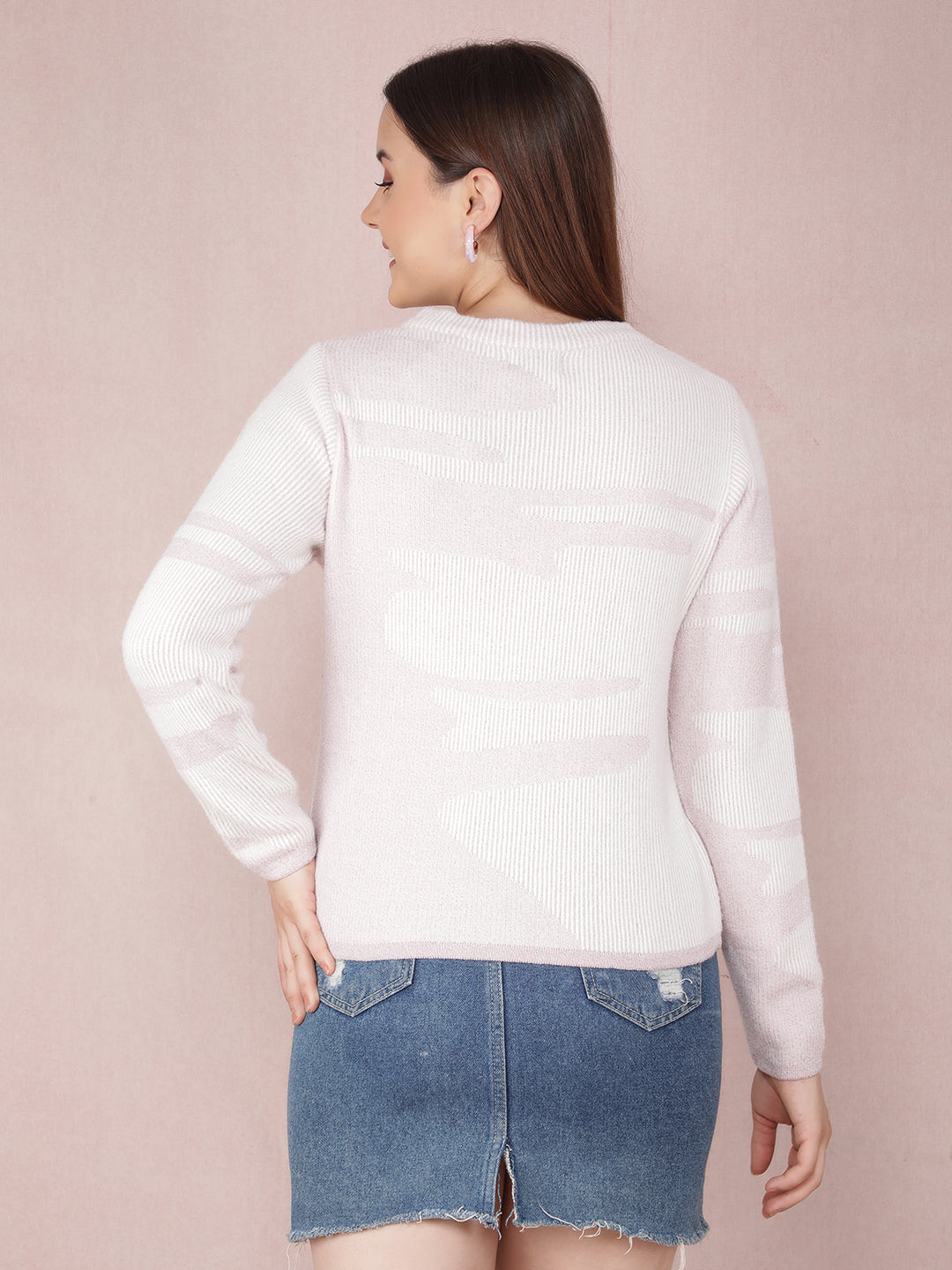 Pink Jacquard Acrylic Sweater-Women Sweaters-Crimsoune Club