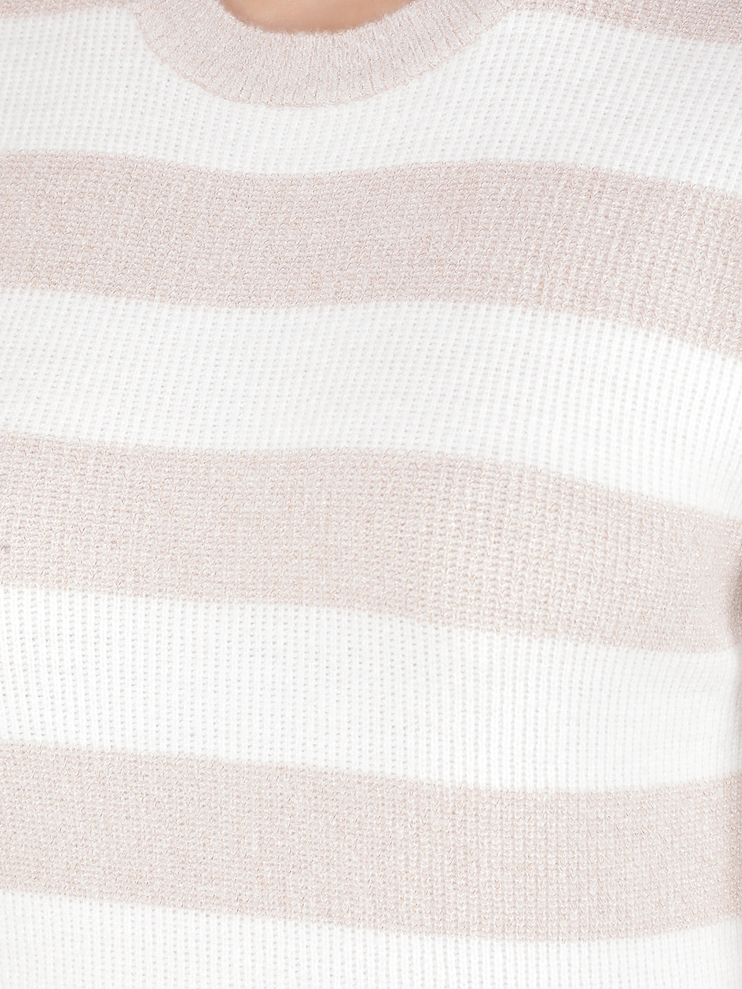 Pink Horizontal Striped Acrylic Sweater-Women Sweaters-Crimsoune Club