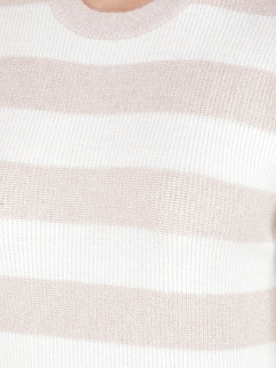 Pink Horizontal Striped Acrylic Sweater-Women Sweaters-Crimsoune Club