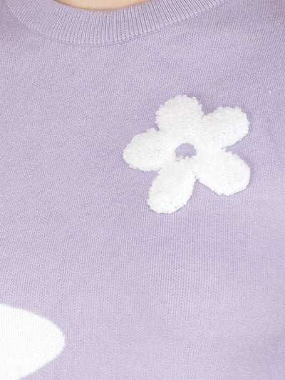 Purple Floral Print Sweater-Women Sweaters-Crimsoune Club