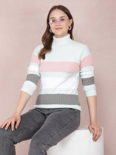 Green Color-Blocked Sweater-Women Sweaters-Crimsoune Club