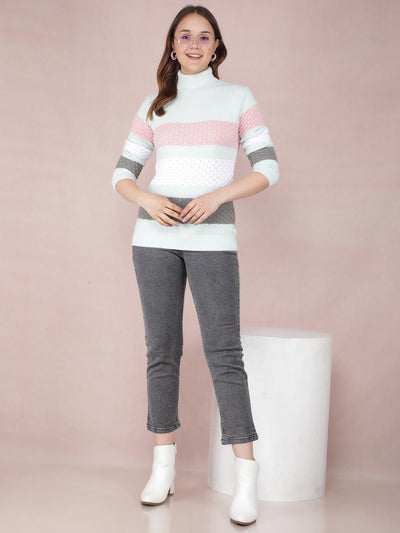 Green Color-Blocked Sweater-Women Sweaters-Crimsoune Club