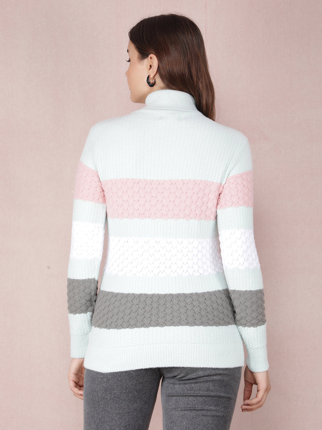 Green Color-Blocked Sweater-Women Sweaters-Crimsoune Club