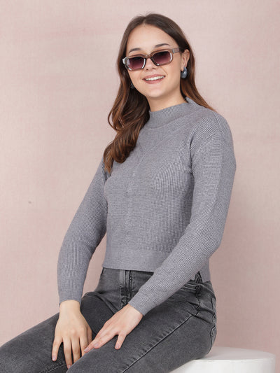 Grey Cropped Sweater-Women Sweaters-Crimsoune Club