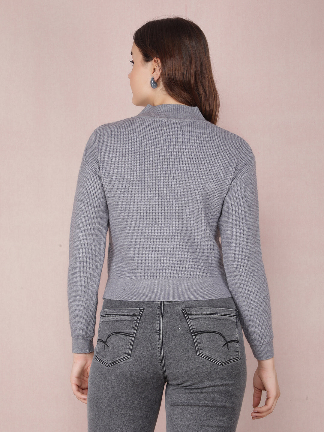 Grey Cropped Sweater-Women Sweaters-Crimsoune Club