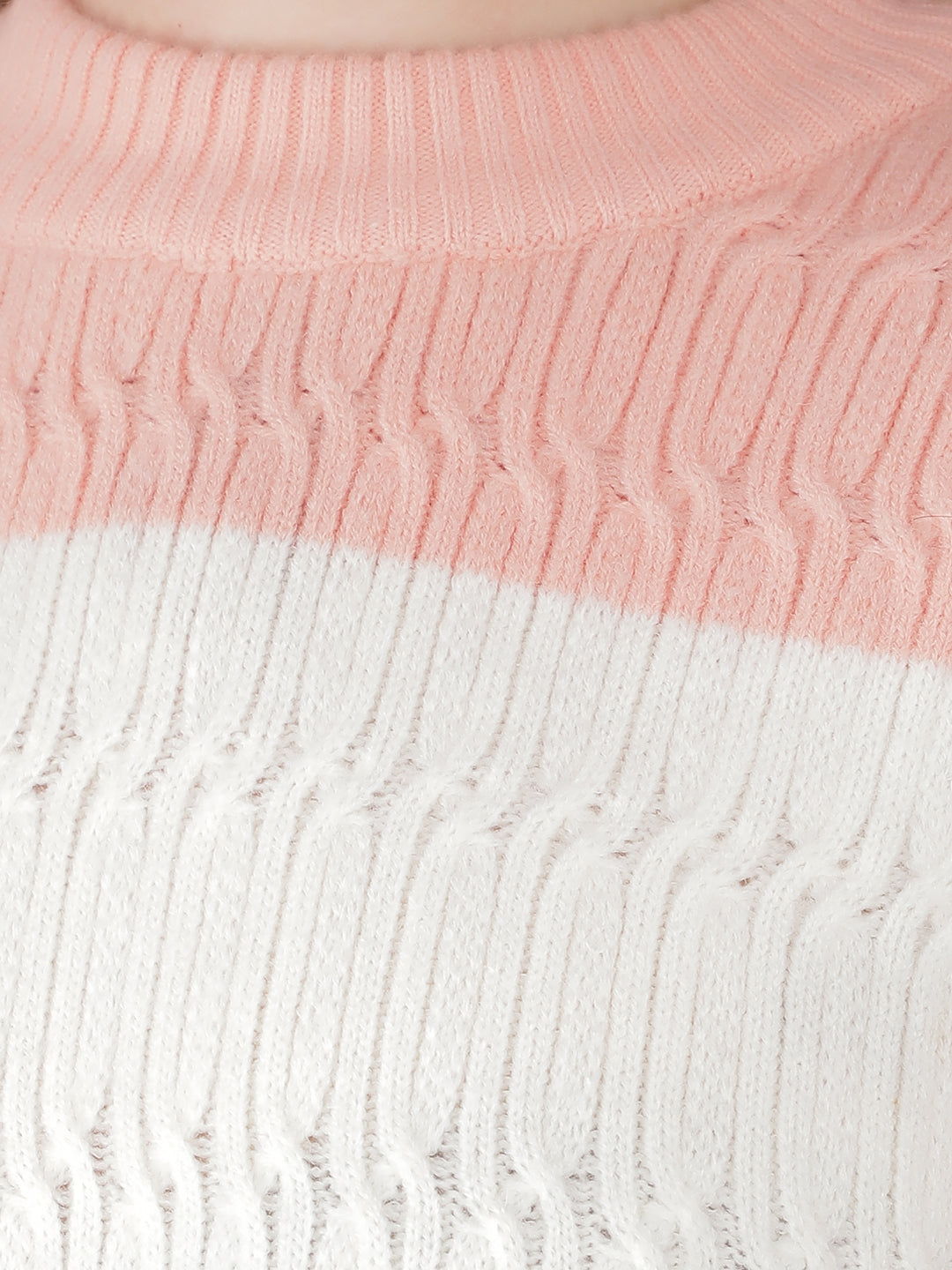 Peach Color-Blocked Acrylic Sweater-Women Sweaters-Crimsoune Club