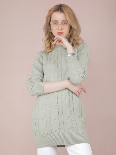 Green Long Length Acrylic Sweater-Women Sweaters-Crimsoune Club