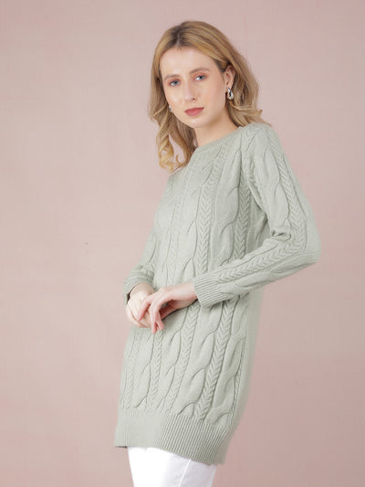 Green Long Length Acrylic Sweater-Women Sweaters-Crimsoune Club