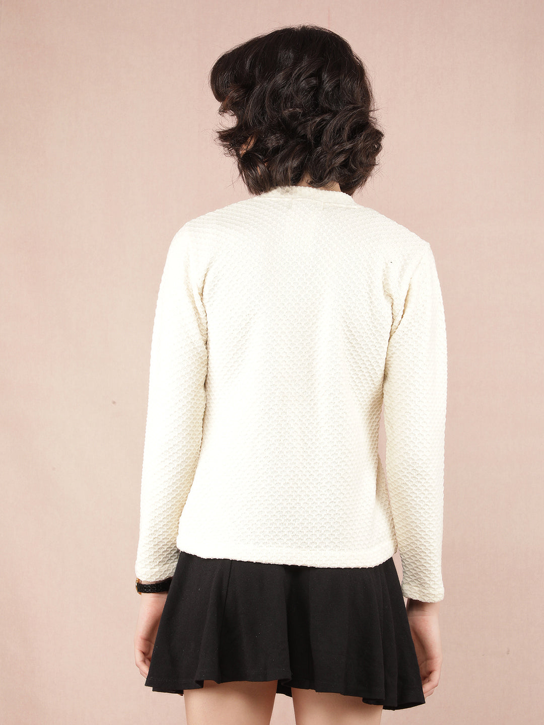 Cream V-Neck Cardigan-Women Sweaters-Crimsoune Club