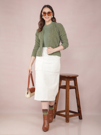 Green V-Neck Cardigan-Women Sweaters-Crimsoune Club