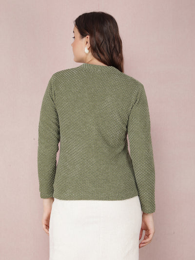 Green V-Neck Cardigan-Women Sweaters-Crimsoune Club