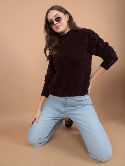 Wine Printed Sweater-Women Sweaters-Crimsoune Club