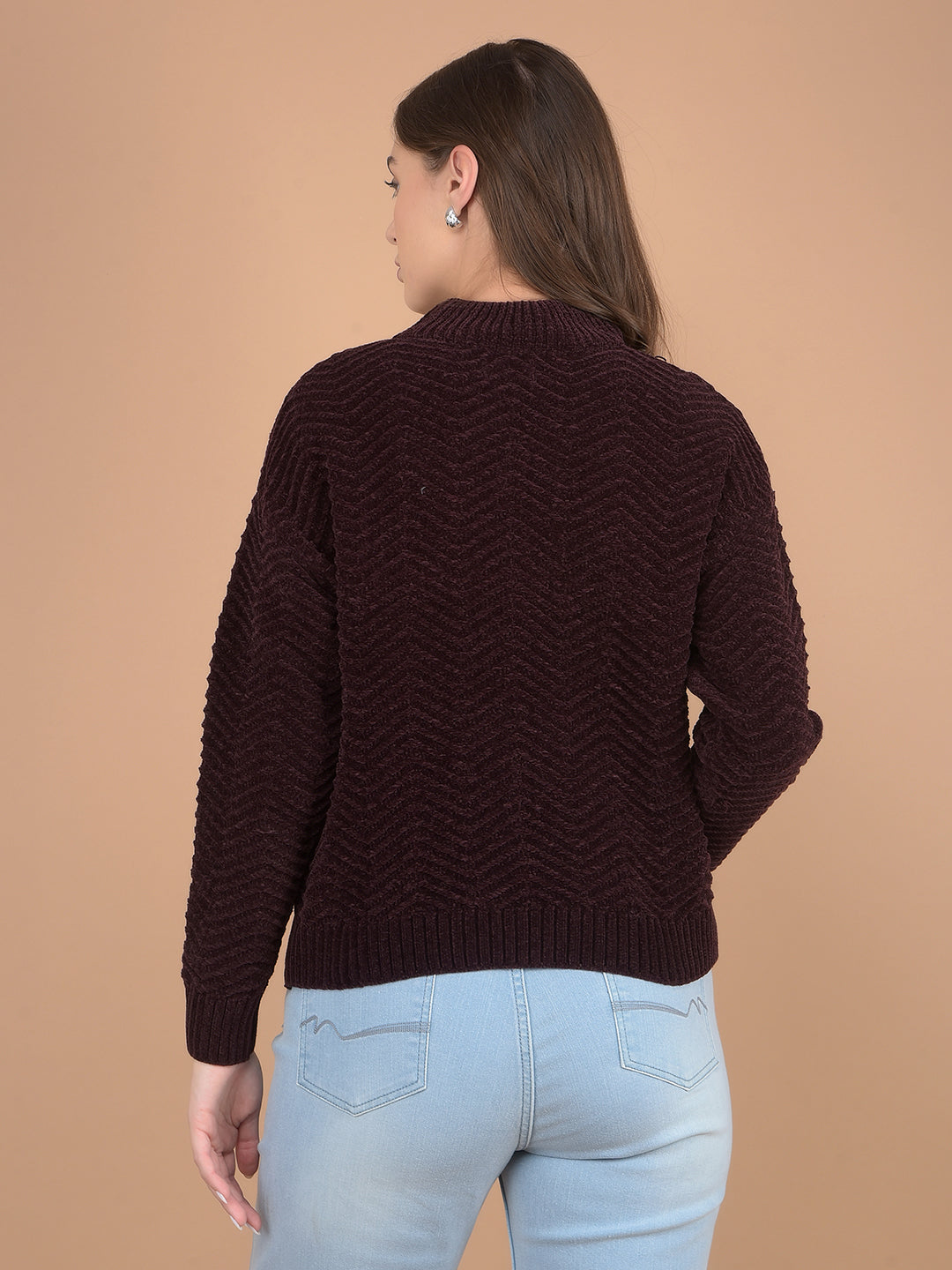 Wine Printed Sweater-Women Sweaters-Crimsoune Club