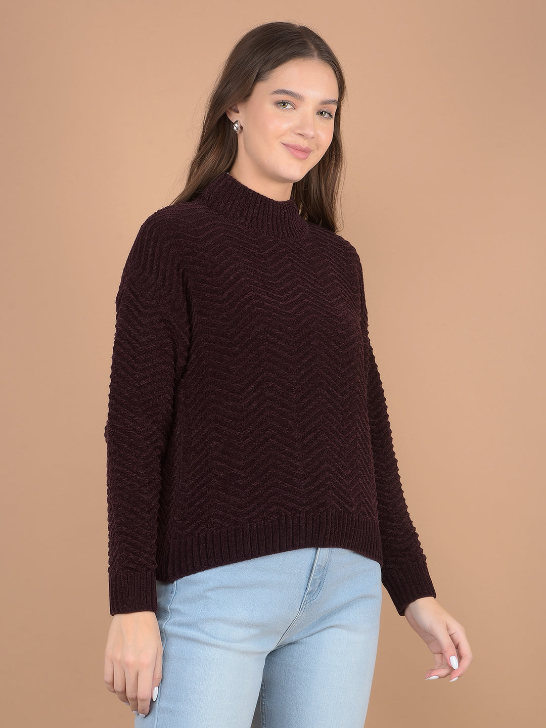 Wine Printed Sweater-Women Sweaters-Crimsoune Club