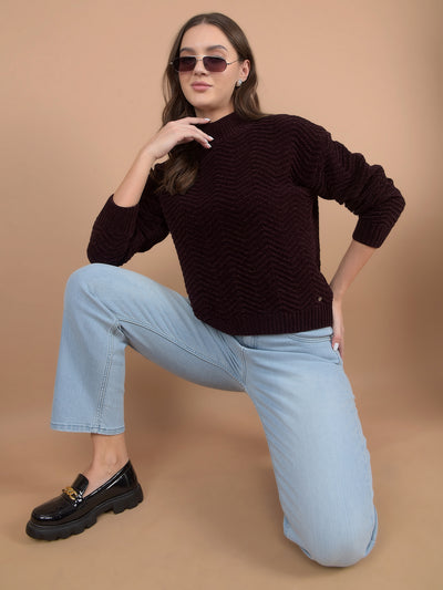 Wine Printed Sweater-Women Sweaters-Crimsoune Club