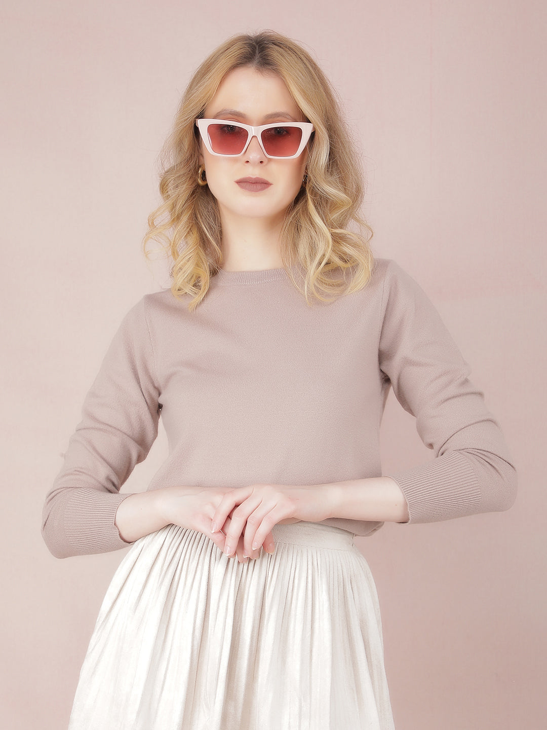 Beige Sweater-Women Sweaters-Crimsoune Club