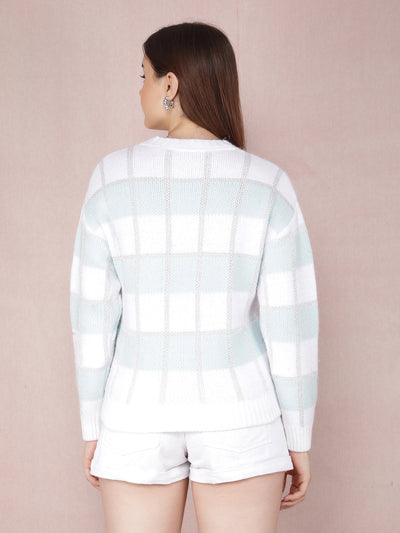 Blue Vertical Striped Acrylic Sweater