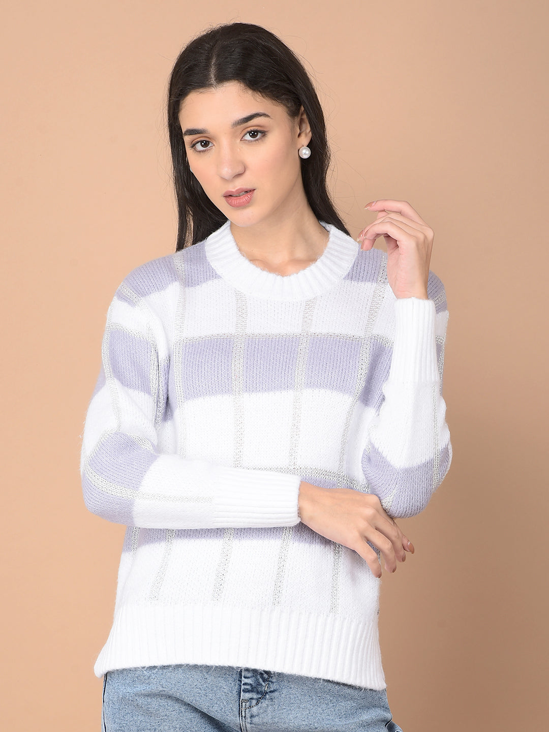 Purple Printed Sweater-Women Sweaters-Crimsoune Club