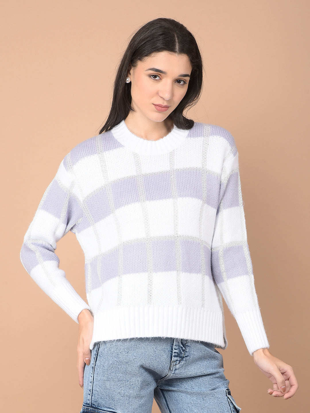 Purple Printed Sweater-Women Sweaters-Crimsoune Club