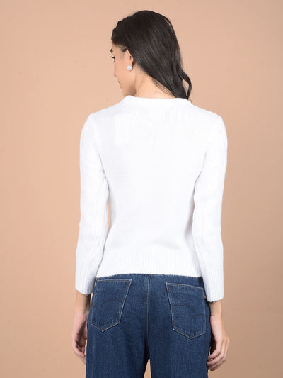 White Jacquard Sweater-Women Sweaters-Crimsoune Club