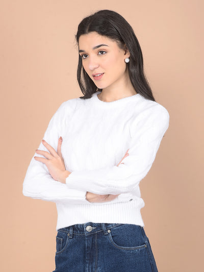 White Jacquard Sweater-Women Sweaters-Crimsoune Club