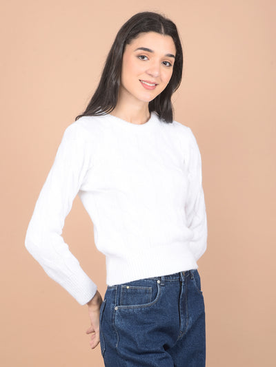 White Jacquard Sweater-Women Sweaters-Crimsoune Club