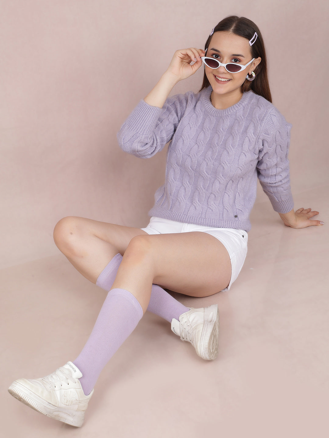 Purple Jacquard Acrylic Sweater-Women Sweaters-Crimsoune Club