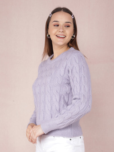 Purple Jacquard Acrylic Sweater-Women Sweaters-Crimsoune Club