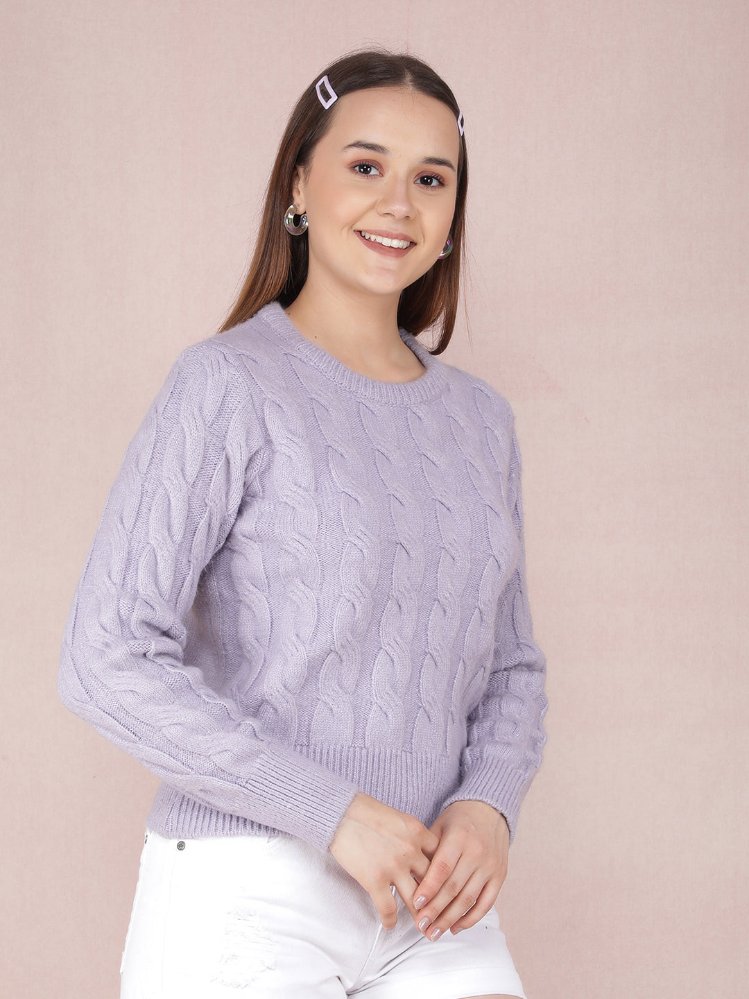 Purple Jacquard Acrylic Sweater-Women Sweaters-Crimsoune Club