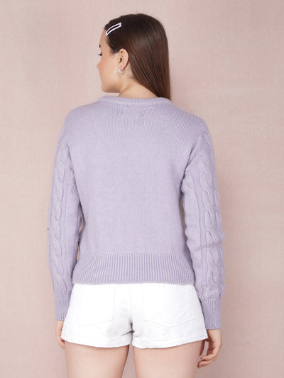 Purple Jacquard Acrylic Sweater-Women Sweaters-Crimsoune Club