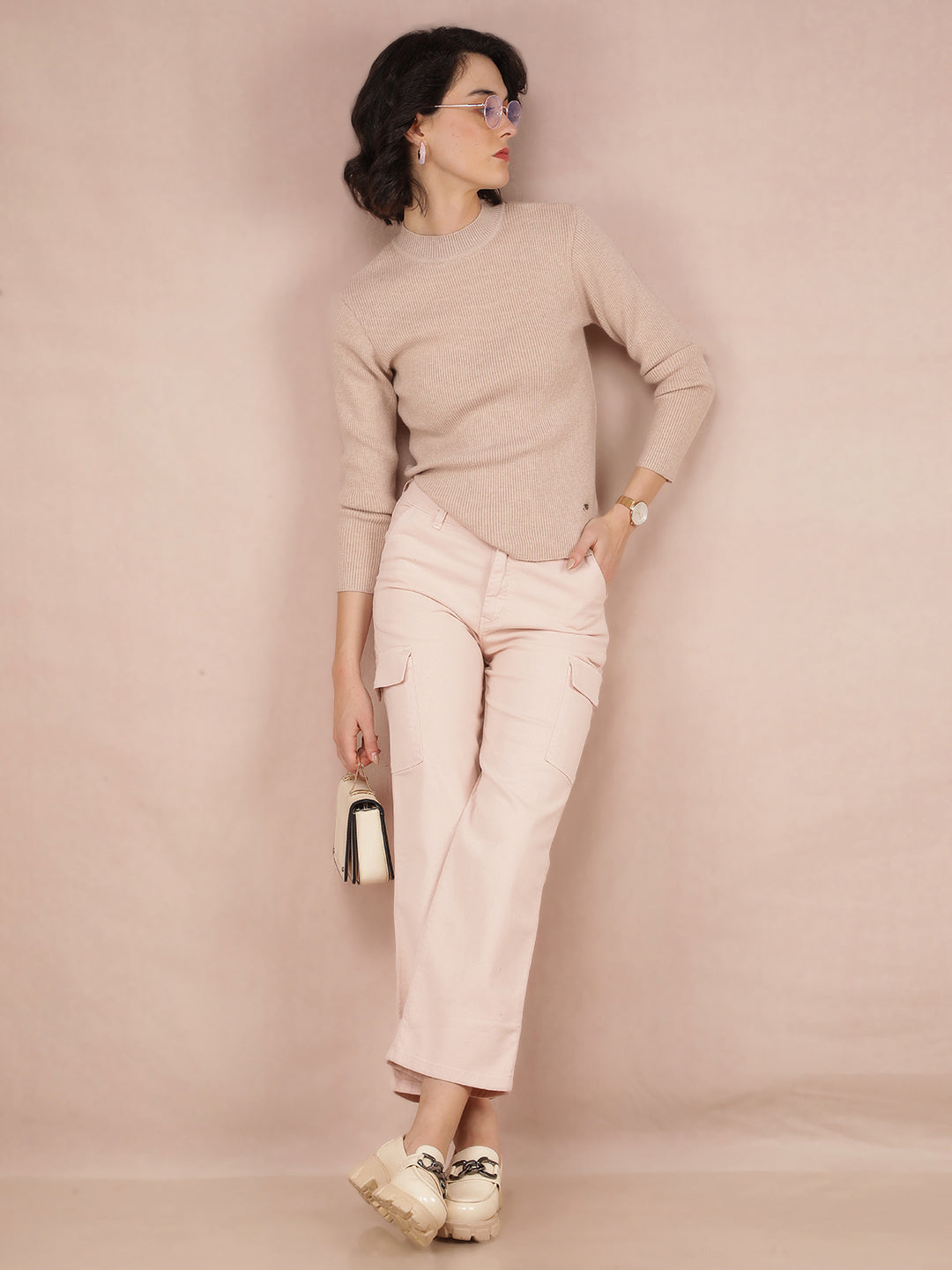 Beige Sweater-Women Sweaters-Crimsoune Club