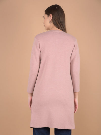 Pink Knee Length Cardigan-Women Sweaters-Crimsoune Club