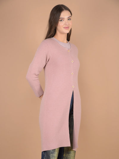 Pink Knee Length Cardigan-Women Sweaters-Crimsoune Club