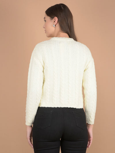 Off White Embellished Cardigan-Women Sweaters-Crimsoune Club