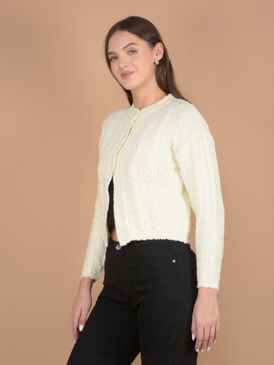 Off White Embellished Cardigan-Women Sweaters-Crimsoune Club