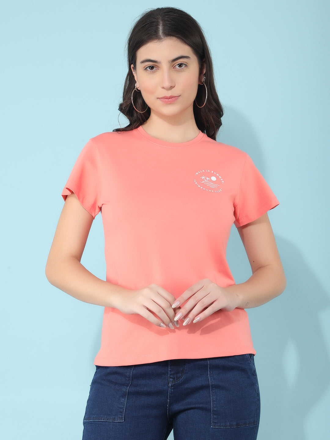 Peach T-Shirt-Women T-Shirts-Crimsoune Club