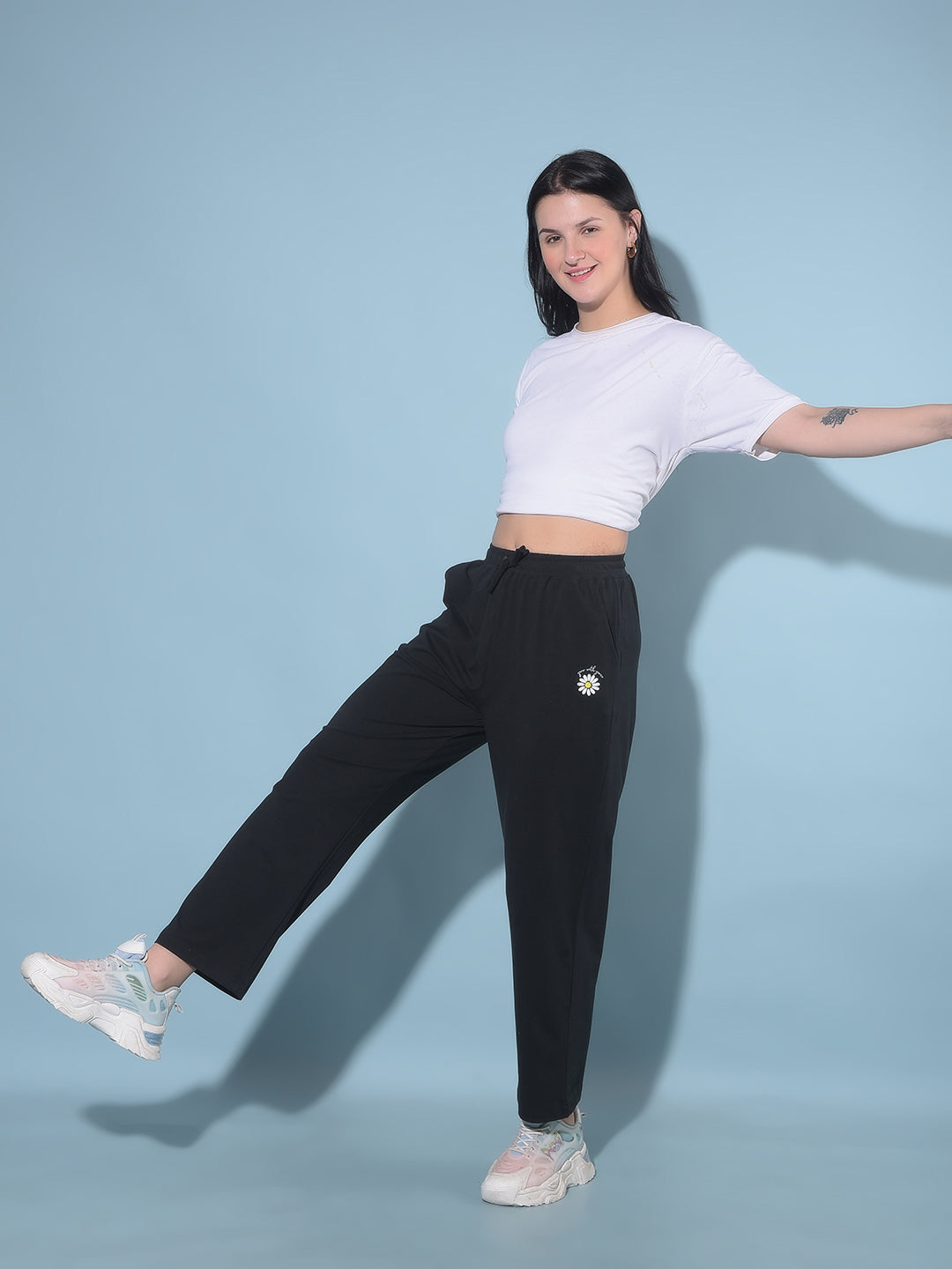 Black Ankle Length Trackpants-Women Trackpants-Crimsoune Club