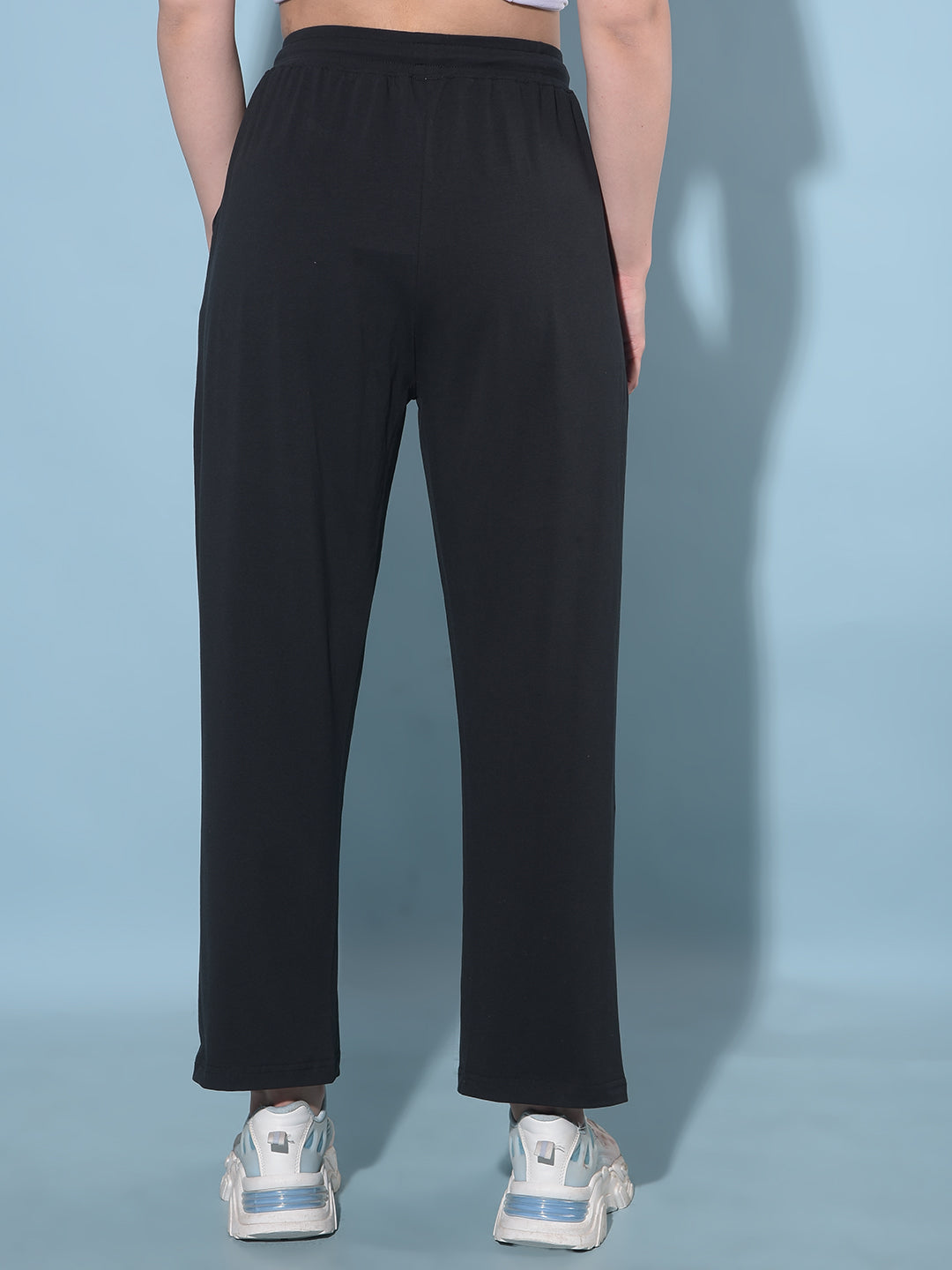 Black Ankle Length Trackpants-Women Trackpants-Crimsoune Club