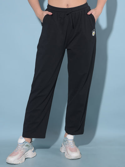 Black Ankle Length Trackpants-Women Trackpants-Crimsoune Club