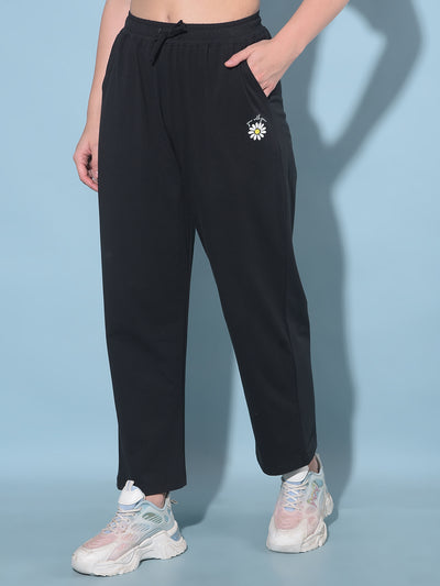 Black Ankle Length Trackpants-Women Trackpants-Crimsoune Club