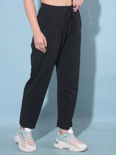 Black Ankle Length Trackpants-Women Trackpants-Crimsoune Club