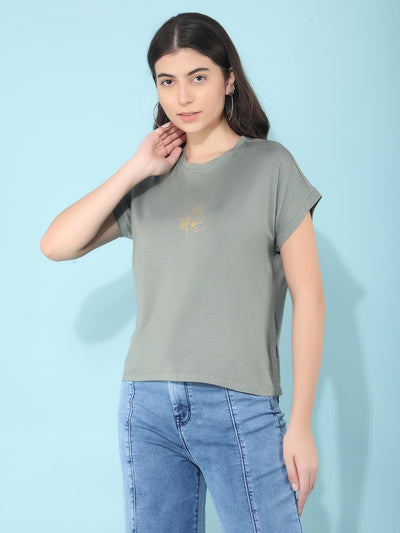 Olive Graphic Printed T-Shirt-Women T-shirts-Crimsoune Club