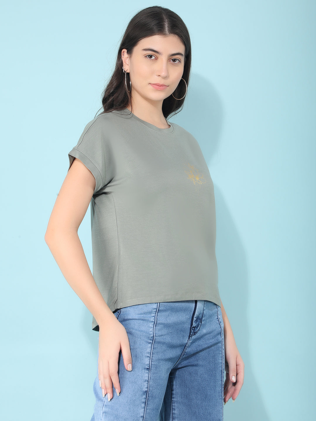 Olive Graphic Printed T-Shirt-Women T-shirts-Crimsoune Club